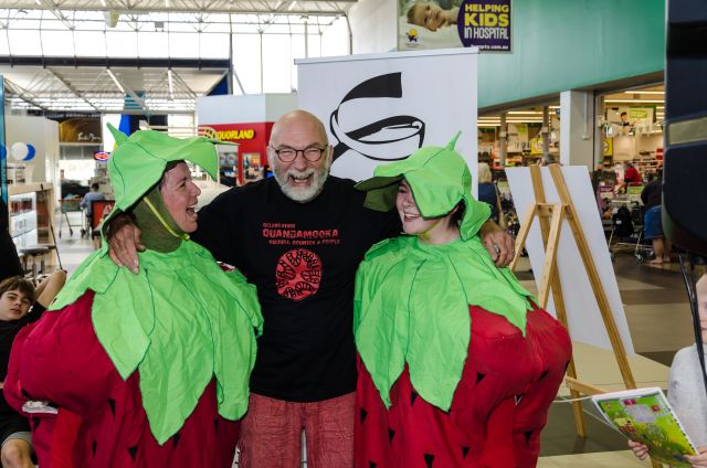 Renee, Lee and Lauren dressed as strawberries