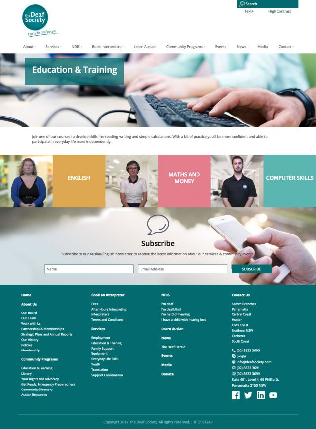 The Deaf Society, Education and Training, Auslan Video Landing Page